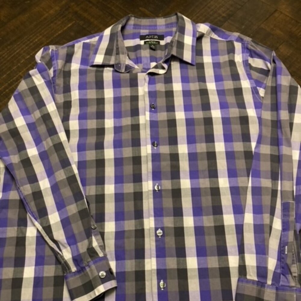 Men Apt. 9 Plaid Shirt Stretch Slim Fit - Picture 3 of 5